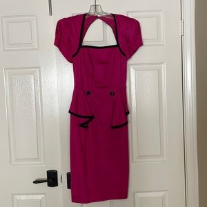 Peplum sheath dress, fuchsia & black dress.
